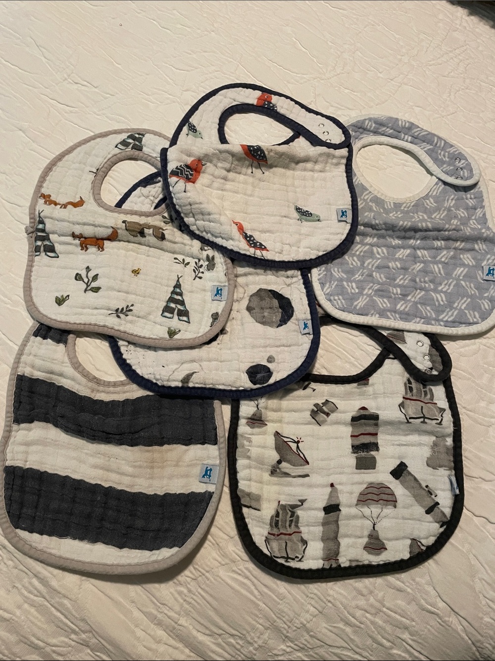 aden + anais Muslin Baby Bibs - Navy, Gray, Cream, Orange